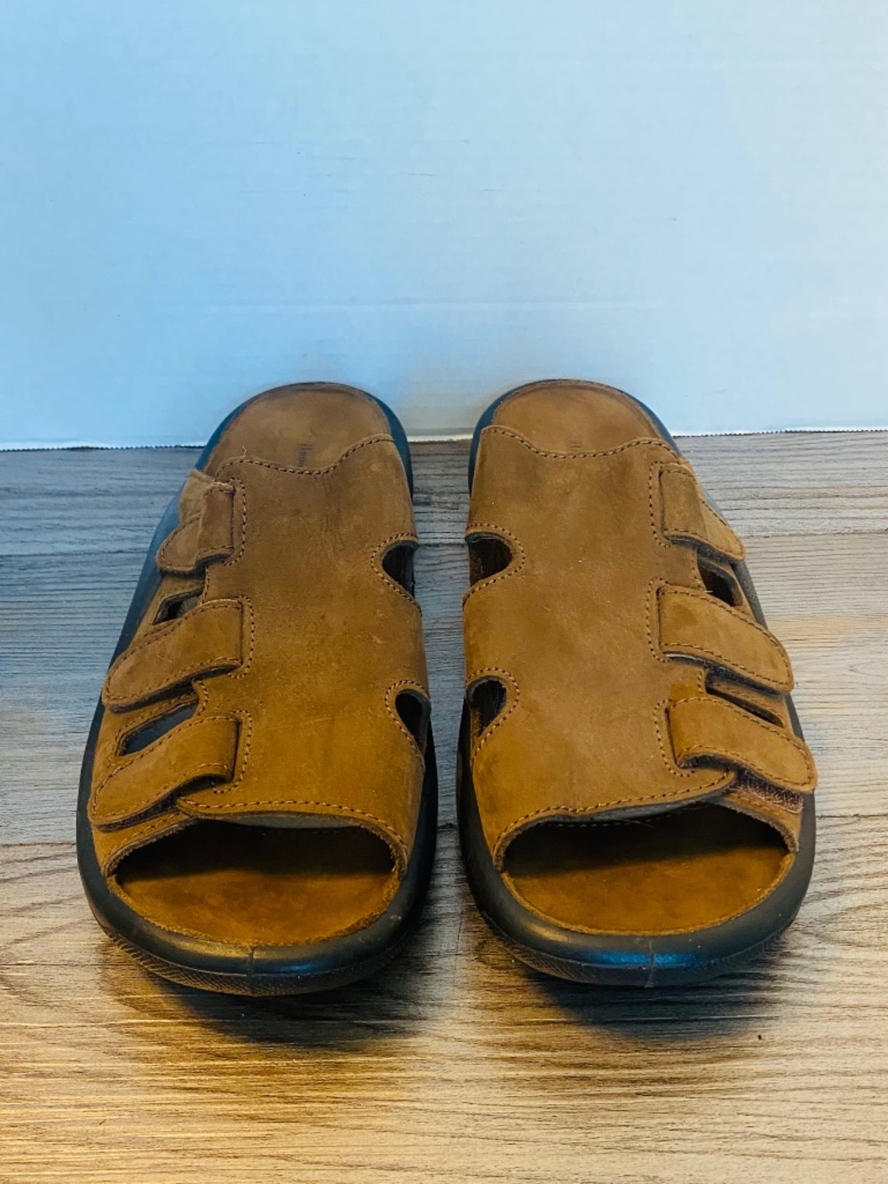 Hammacher Schlemmer Mens Brown Leather Fisherman Slide Sandals Shoes, 12 / 45.